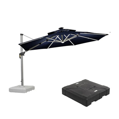 Round Cantilever Umbrella with Base, Outdoor Umbrellas with Lights
