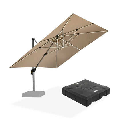 Square Cantilever Umbrella with Base, Outdoor Umbrellas with Lights