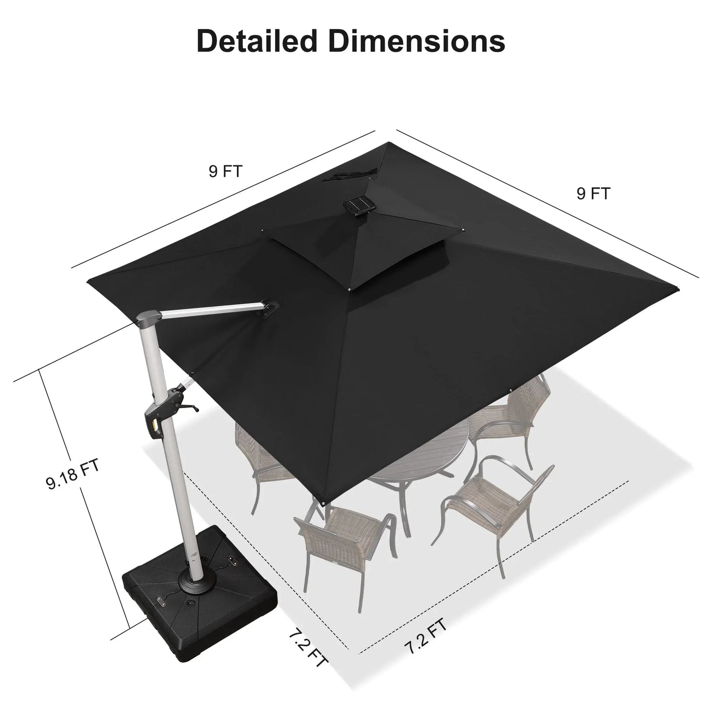 Square Cantilever Umbrella with Base, Outdoor Umbrellas with Lights
