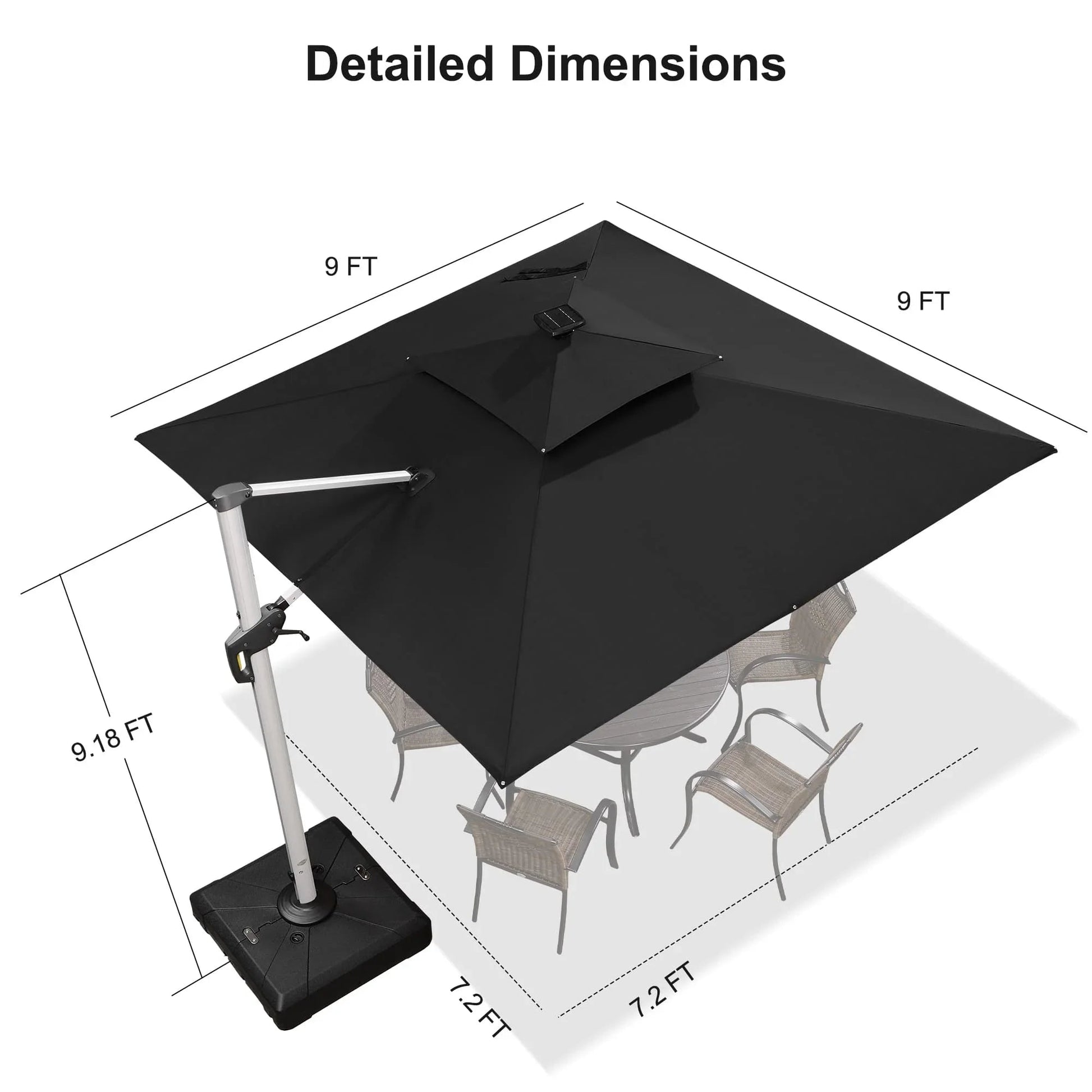 Square Cantilever Umbrella with Base, Outdoor Umbrellas with Lights