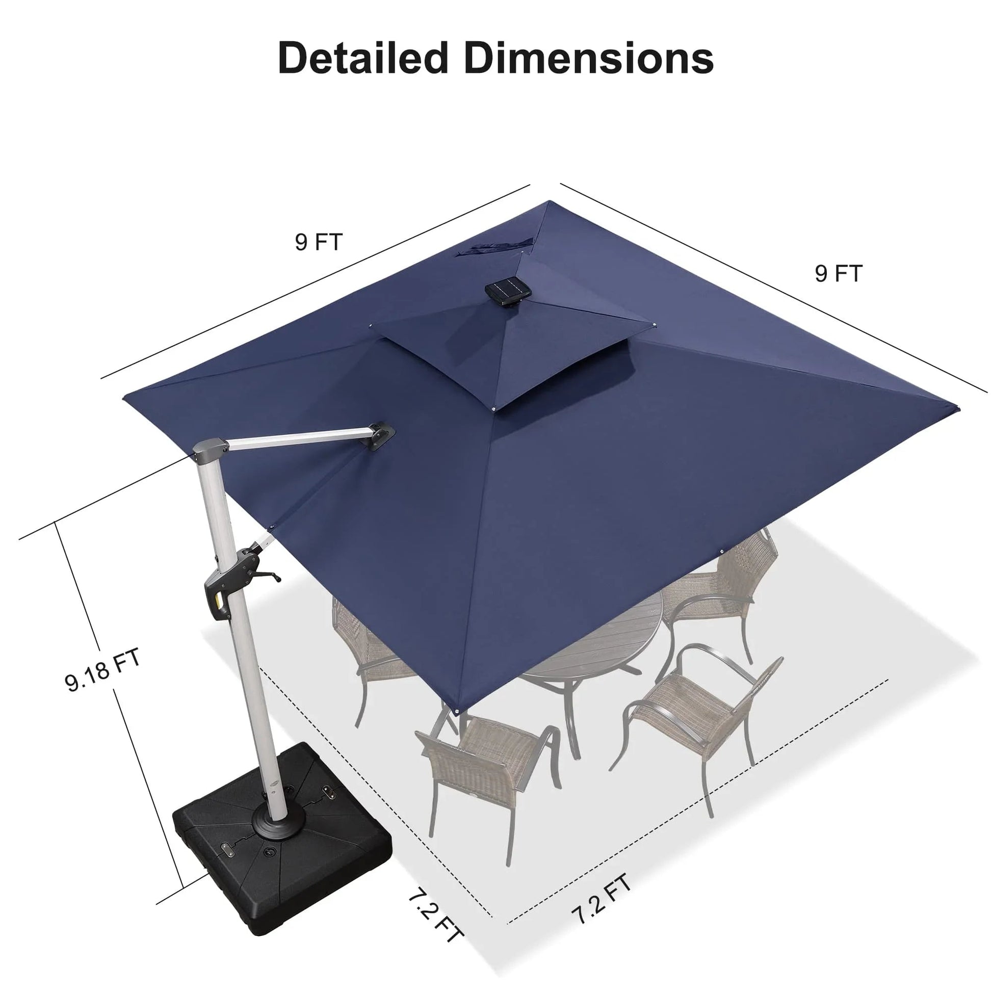 Square Cantilever Umbrella with Base, Outdoor Umbrellas with Lights
