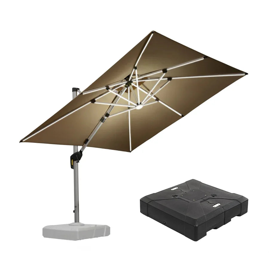 Square Cantilever Umbrella with Base, Outdoor Umbrellas with Lights