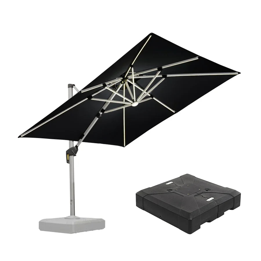 Square Cantilever Umbrella with Base, Outdoor Umbrellas with Lights