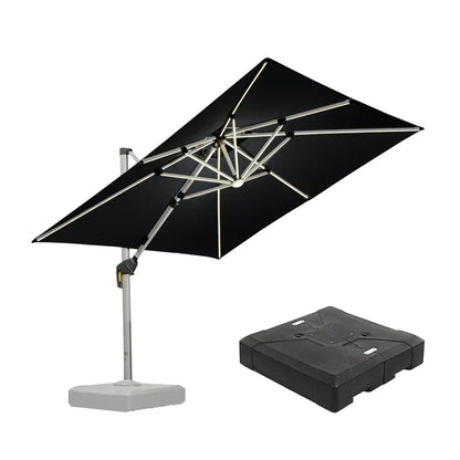 Square Cantilever Umbrella with Base, Outdoor Umbrellas with Lights