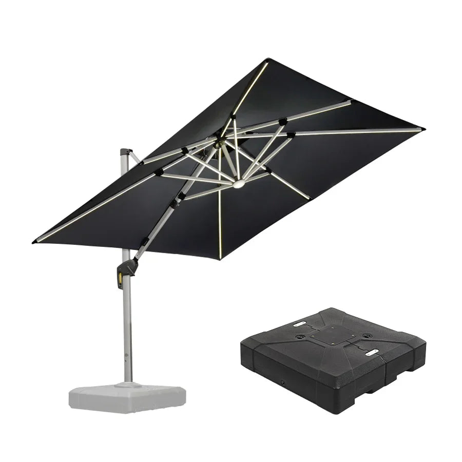 Square Cantilever Umbrella with Base, Outdoor Umbrellas with Lights