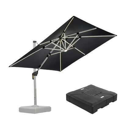 Square Cantilever Umbrella with Base, Outdoor Umbrellas with Lights