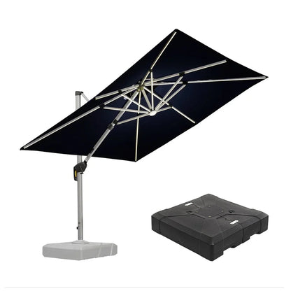 Square Cantilever Umbrella with Base, Outdoor Umbrellas with Lights