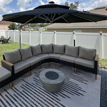 Round Cantilever Umbrella with Base, Outdoor Umbrellas with Lights