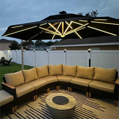 Round Cantilever Umbrella with Base, Outdoor Umbrellas with Lights