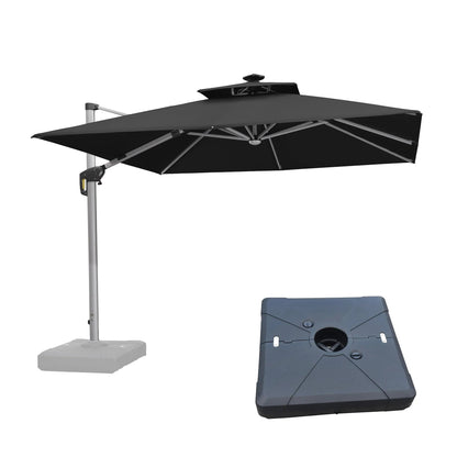 Square Cantilever Umbrella with Base, Outdoor Umbrellas with Lights
