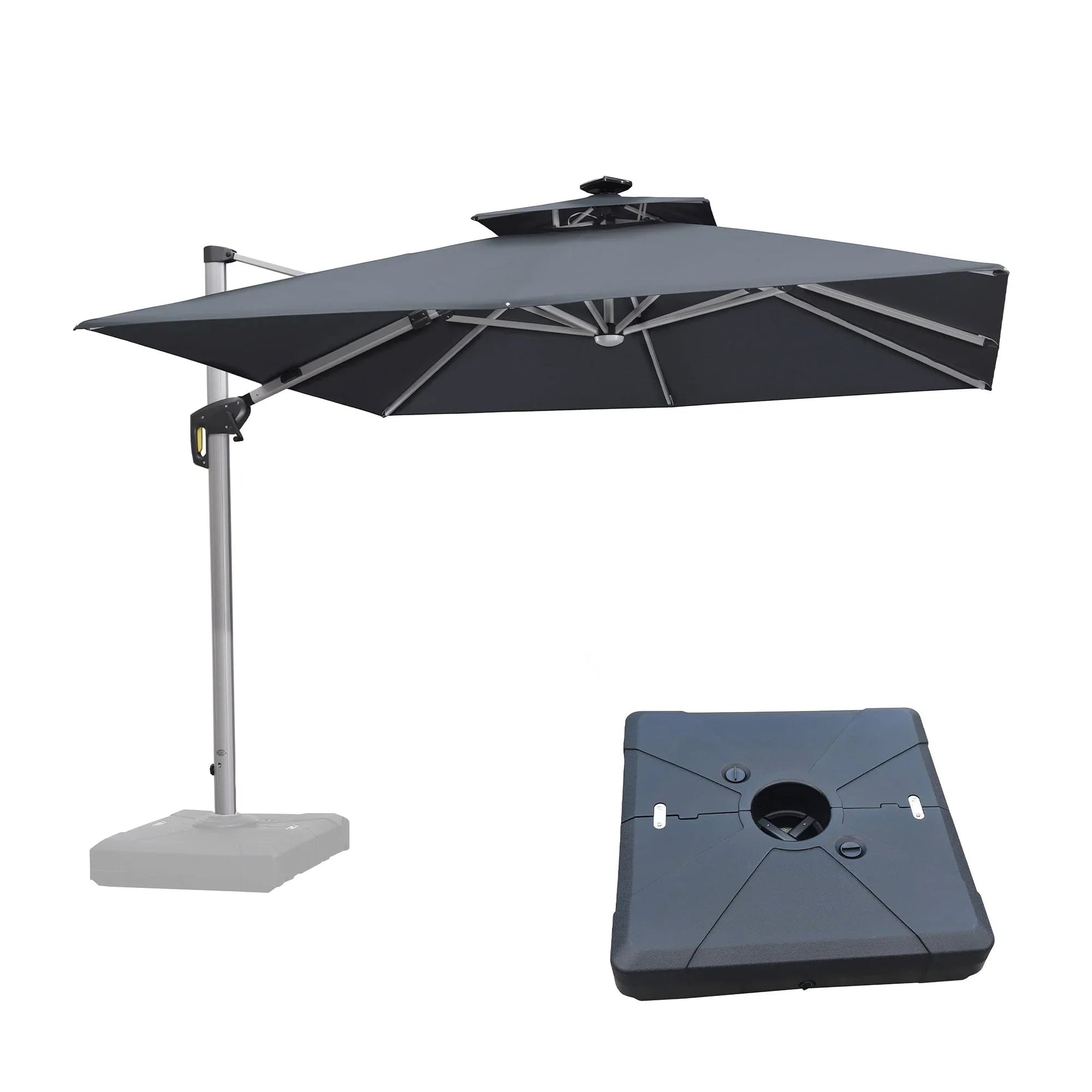 Square Cantilever Umbrella with Base, Outdoor Umbrellas with Lights