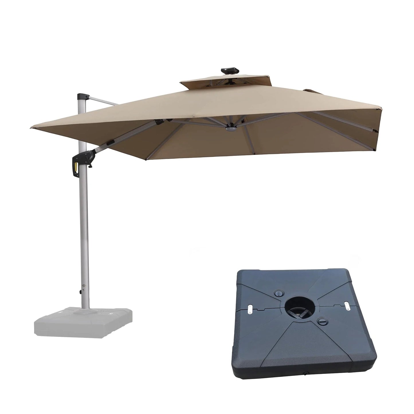 Square Cantilever Umbrella with Base, Outdoor Umbrellas with Lights