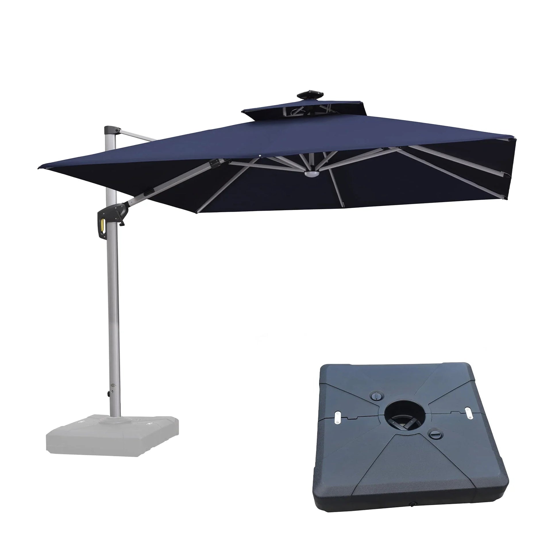 Square Cantilever Umbrella with Base, Outdoor Umbrellas with Lights