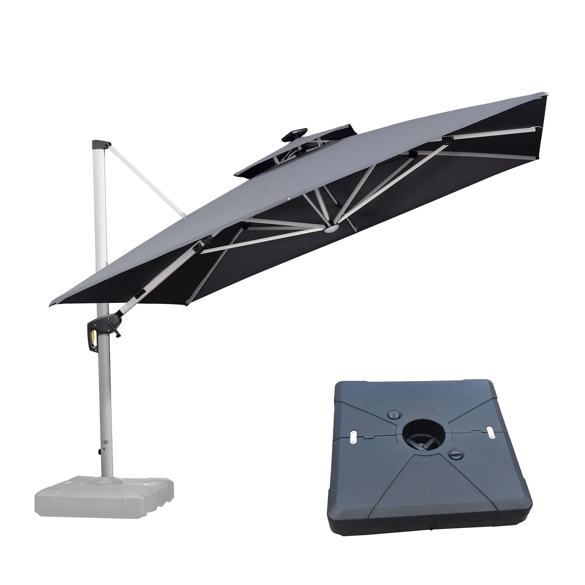 Square Cantilever Umbrella with Base, Outdoor Umbrellas with Lights