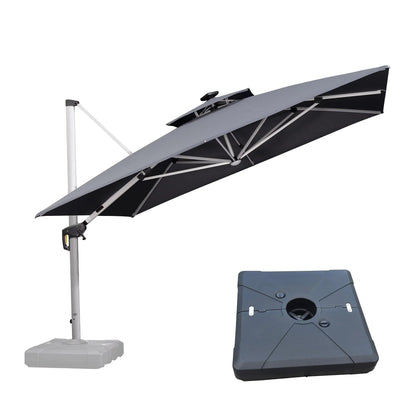 Square Cantilever Umbrella with Base, Outdoor Umbrellas with Lights