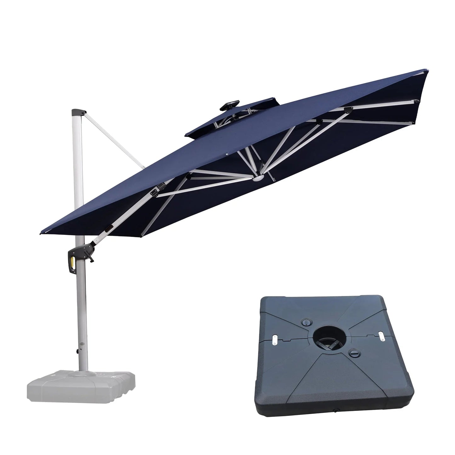 Square Cantilever Umbrella with Base, Outdoor Umbrellas with Lights