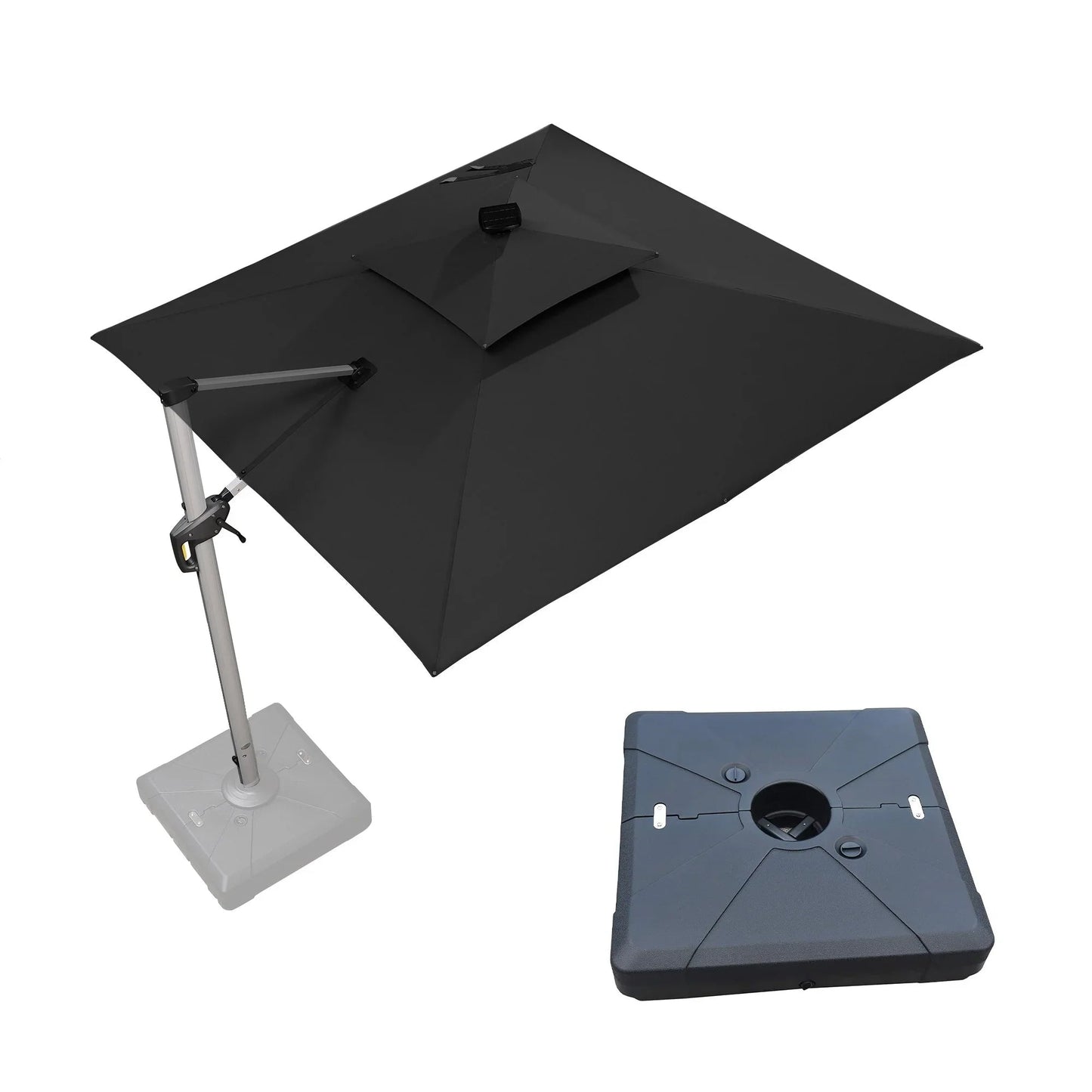 Square Cantilever Umbrella with Base, Outdoor Umbrellas with Lights