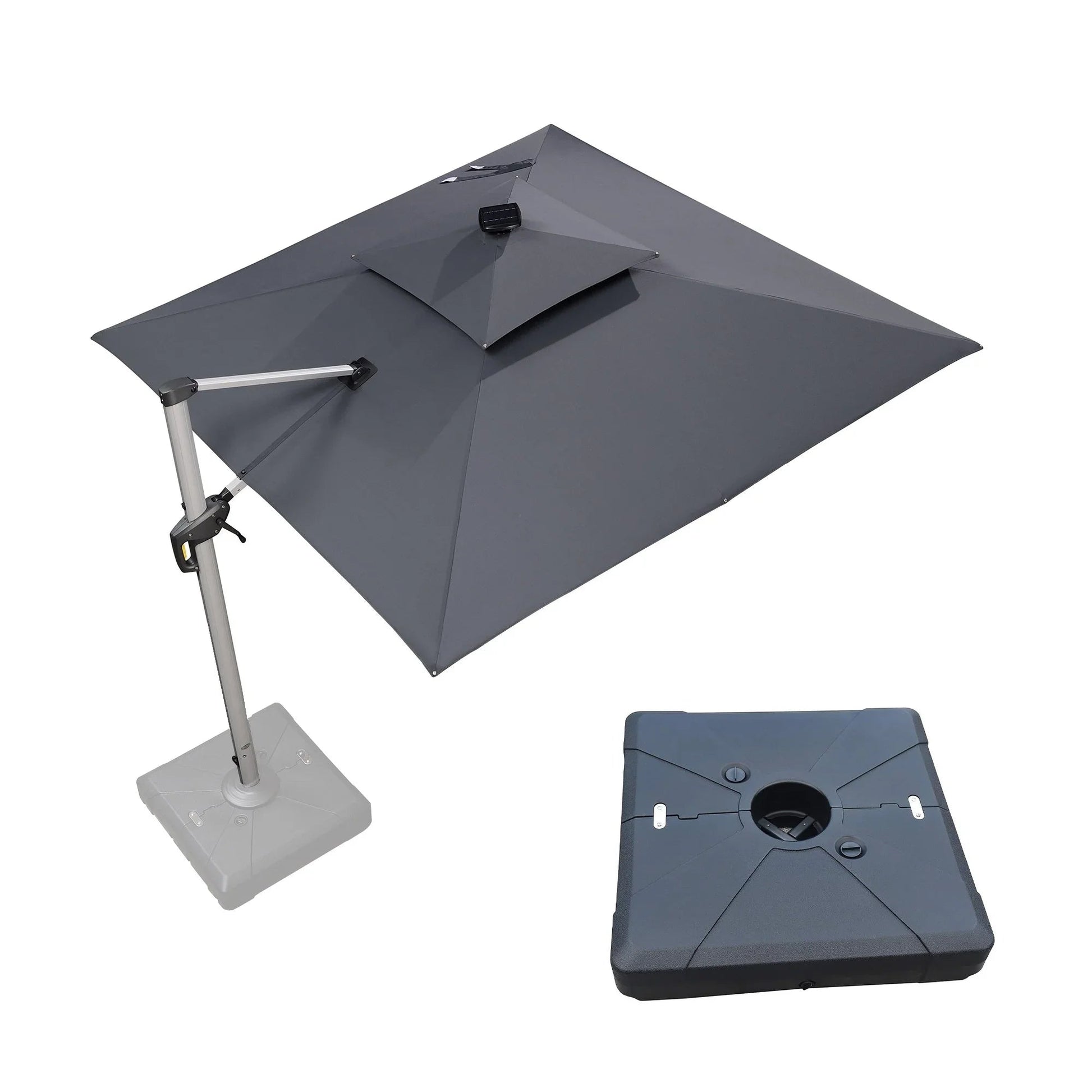 Square Cantilever Umbrella with Base, Outdoor Umbrellas with Lights