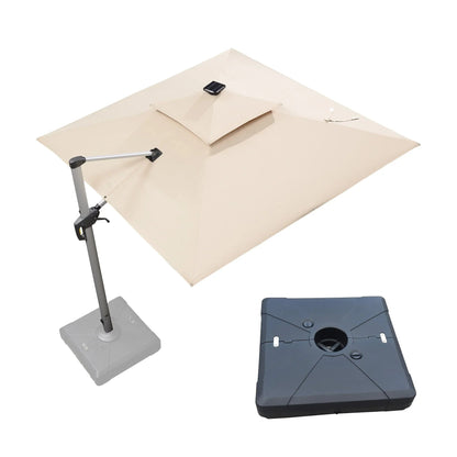 Square Cantilever Umbrella with Base, Outdoor Umbrellas with Lights