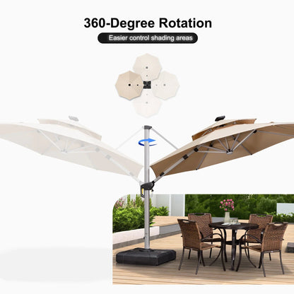 Round Cantilever Umbrella with Base, Outdoor Umbrellas with Lights