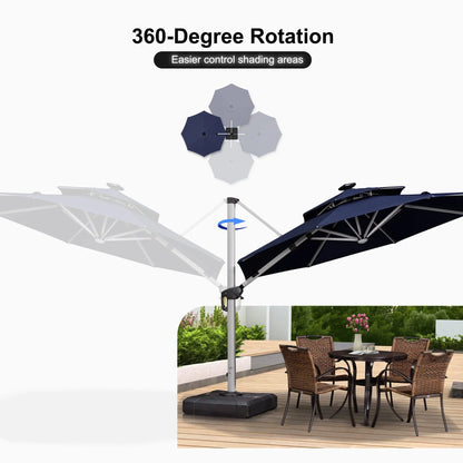 Round Cantilever Umbrella with Base, Outdoor Umbrellas with Lights