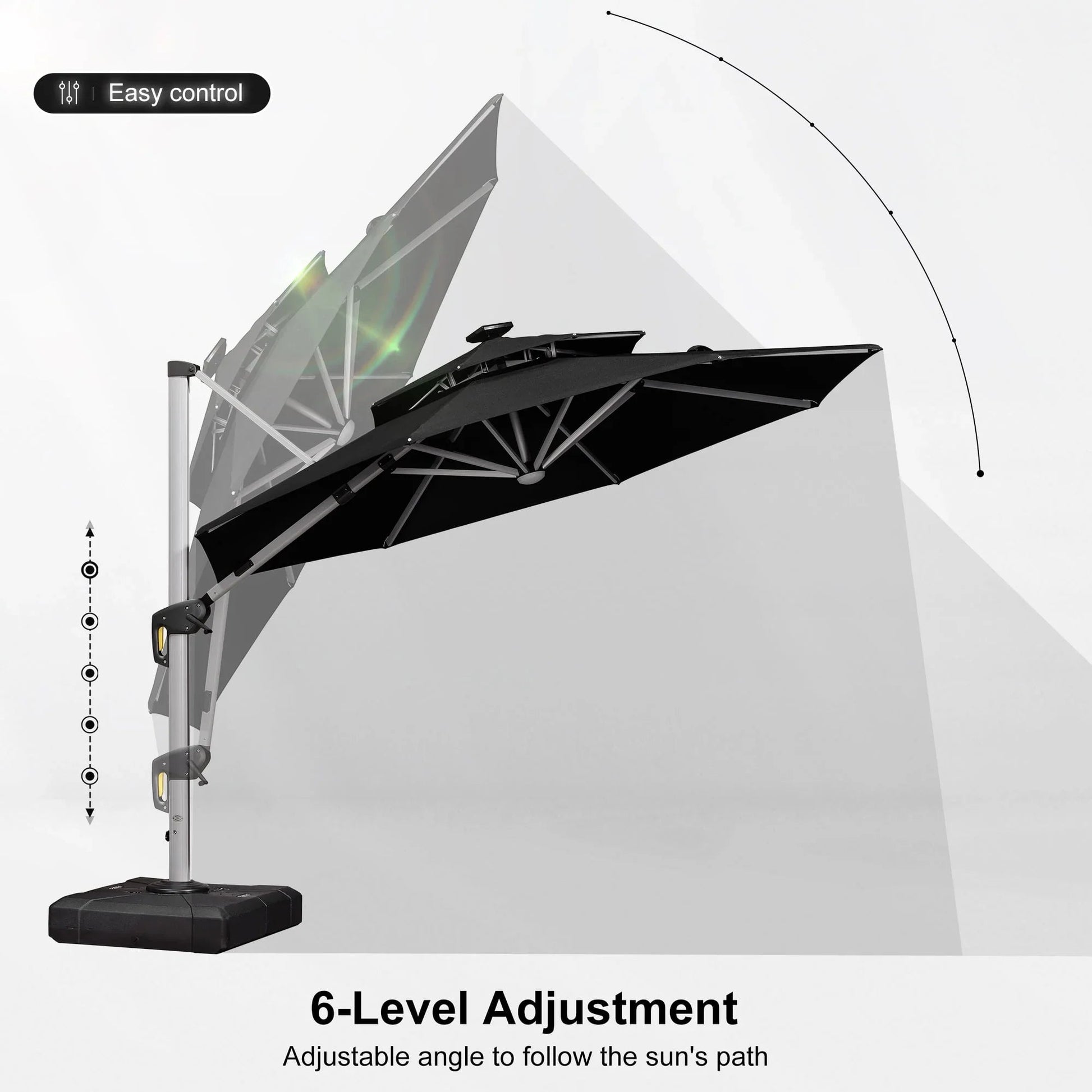Round Cantilever Umbrella with Base, Outdoor Umbrellas with Lights