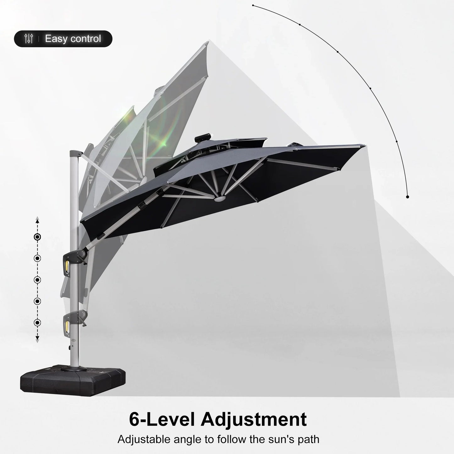 Round Cantilever Umbrella with Base, Outdoor Umbrellas with Lights