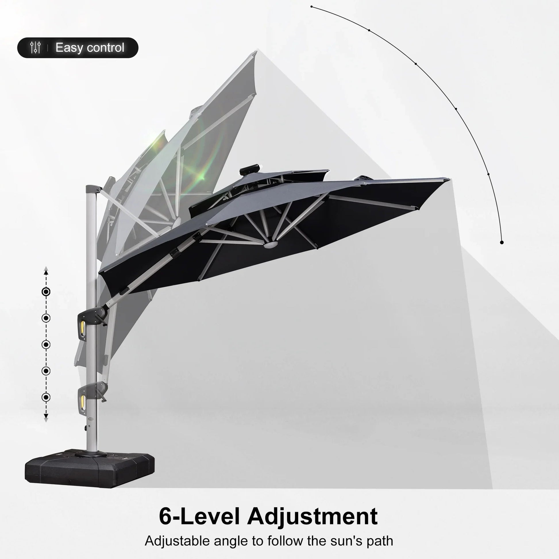 Round Cantilever Umbrella with Base, Outdoor Umbrellas with Lights