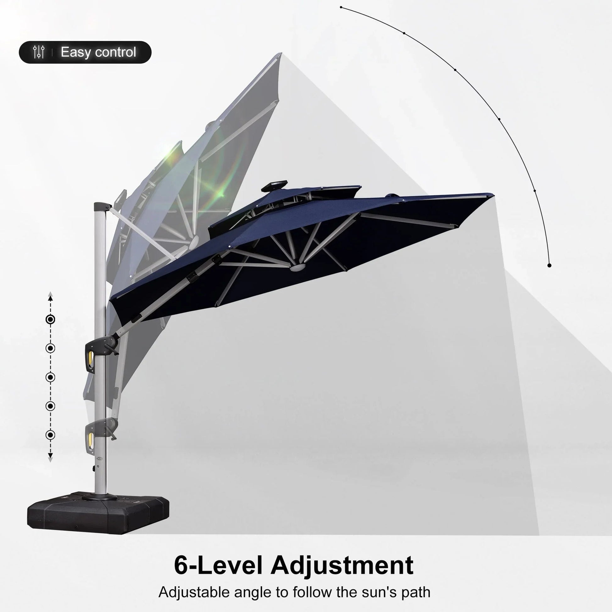 Round Cantilever Umbrella with Base, Outdoor Umbrellas with Lights
