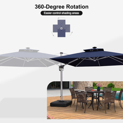 Square Cantilever Umbrella with Base, Outdoor Umbrellas with Lights