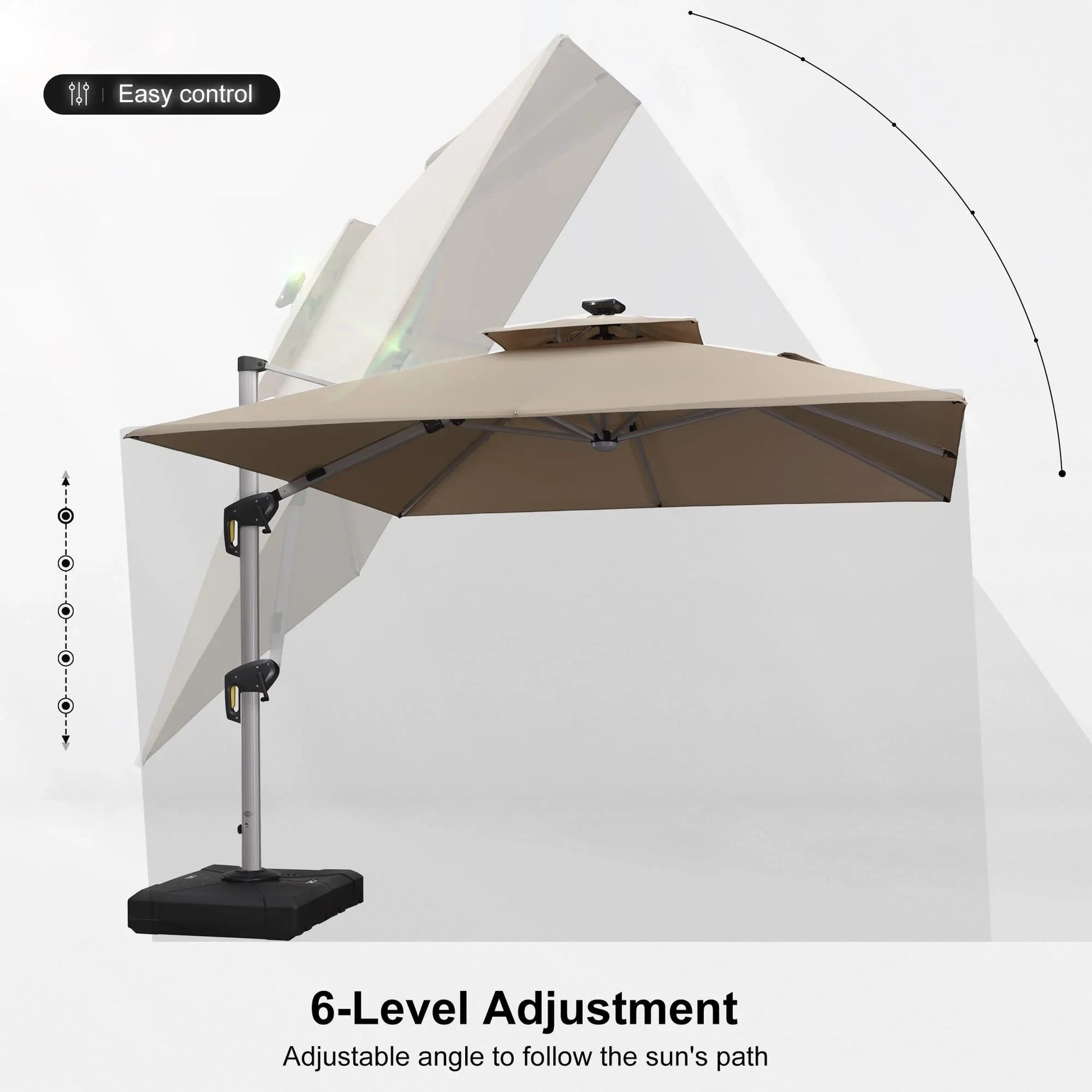 Square Cantilever Umbrella with Base, Outdoor Umbrellas with Lights