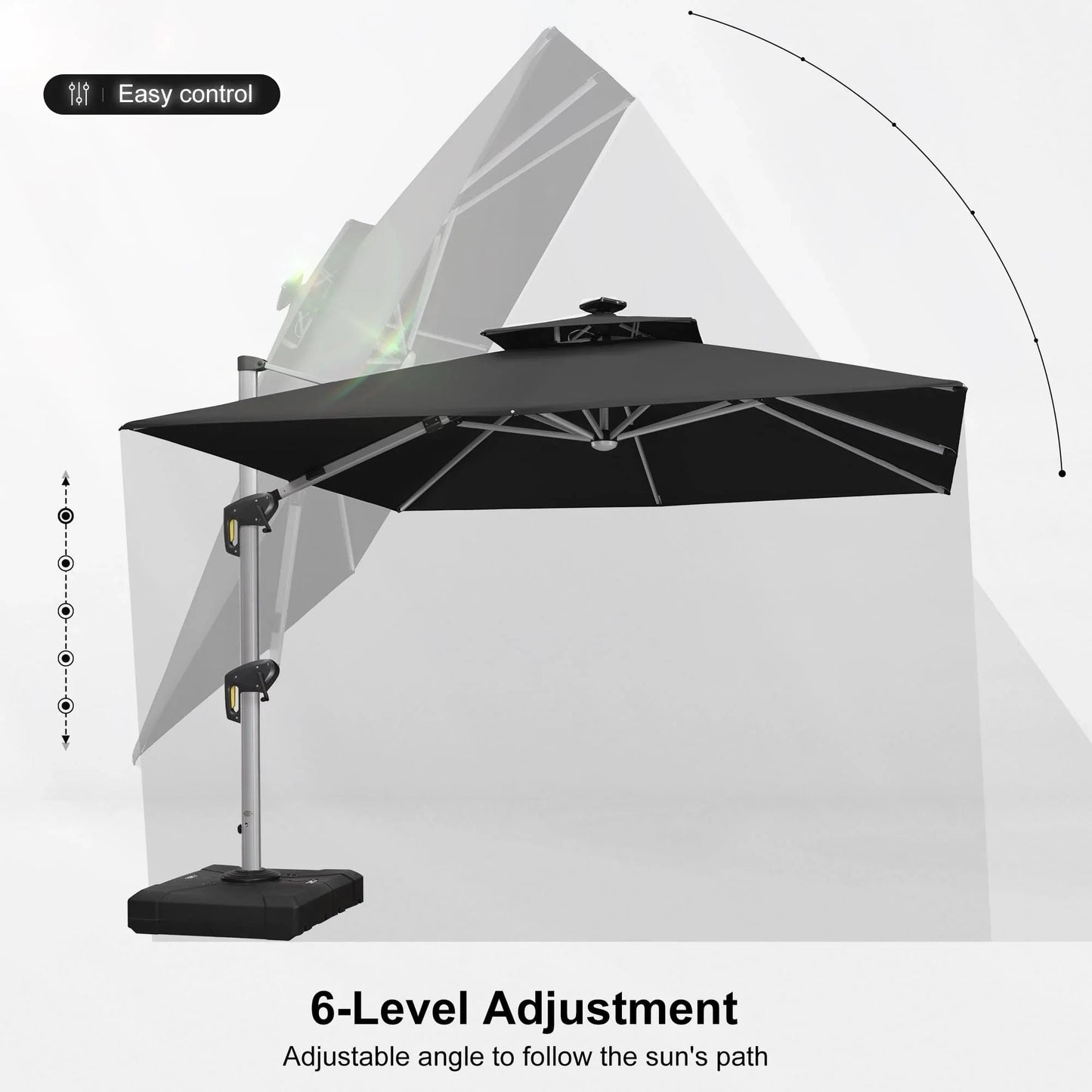 Square Cantilever Umbrella with Base, Outdoor Umbrellas with Lights