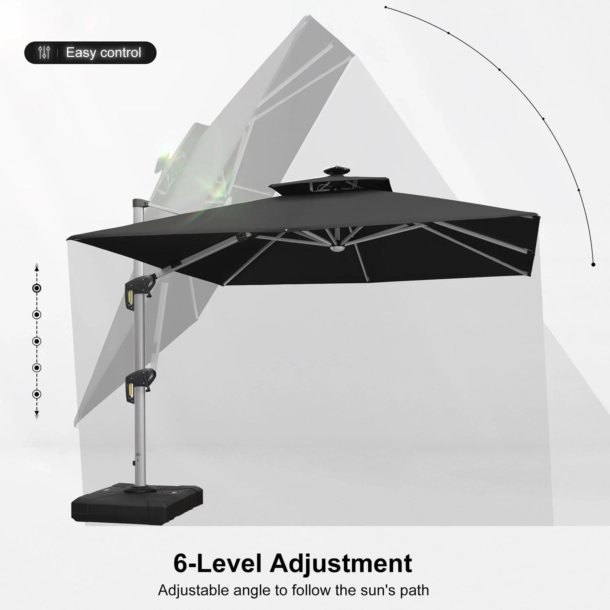 Square Cantilever Umbrella with Base, Outdoor Umbrellas with Lights