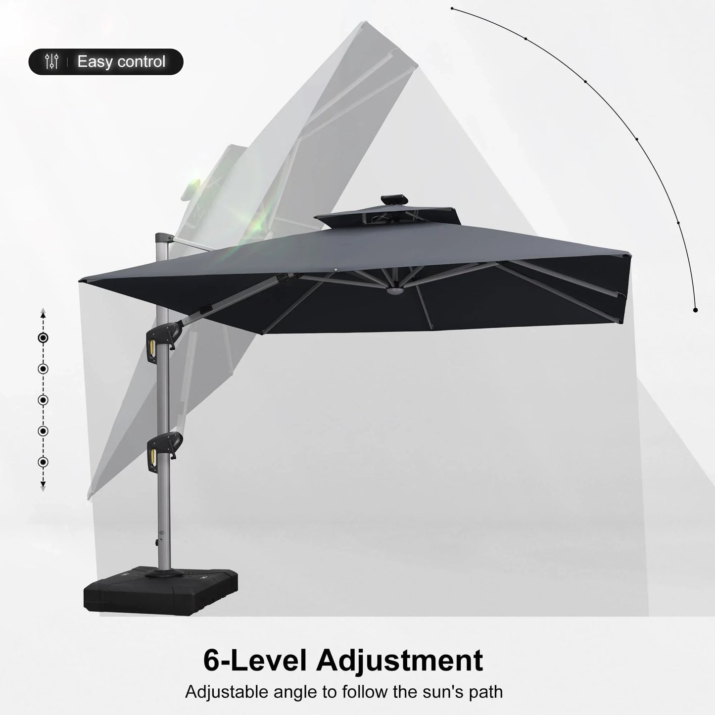 Square Cantilever Umbrella with Base, Outdoor Umbrellas with Lights