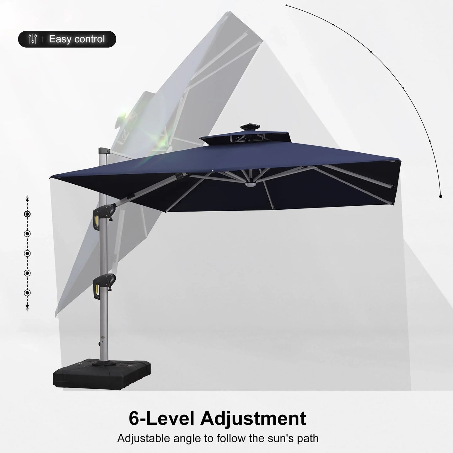 Square Cantilever Umbrella with Base, Outdoor Umbrellas with Lights