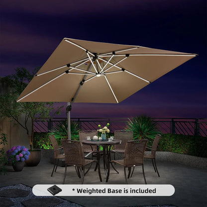 Square Cantilever Umbrella with Base, Outdoor Umbrellas with Lights