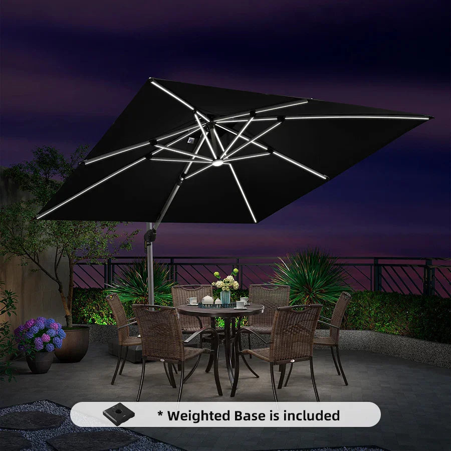 Square Cantilever Umbrella with Base, Outdoor Umbrellas with Lights