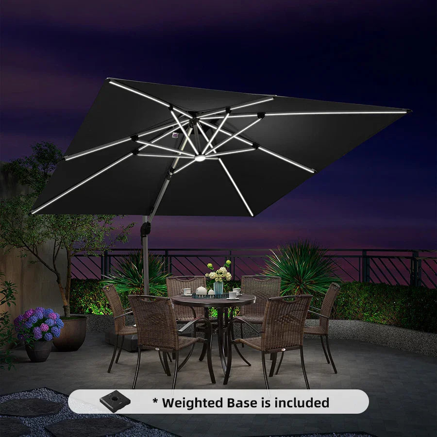 Square Cantilever Umbrella with Base, Outdoor Umbrellas with Lights