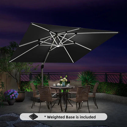 Square Cantilever Umbrella with Base, Outdoor Umbrellas with Lights