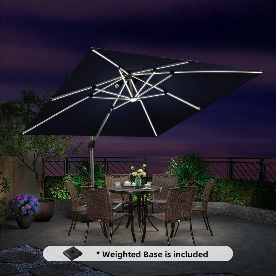 Square Cantilever Umbrella with Base, Outdoor Umbrellas with Lights