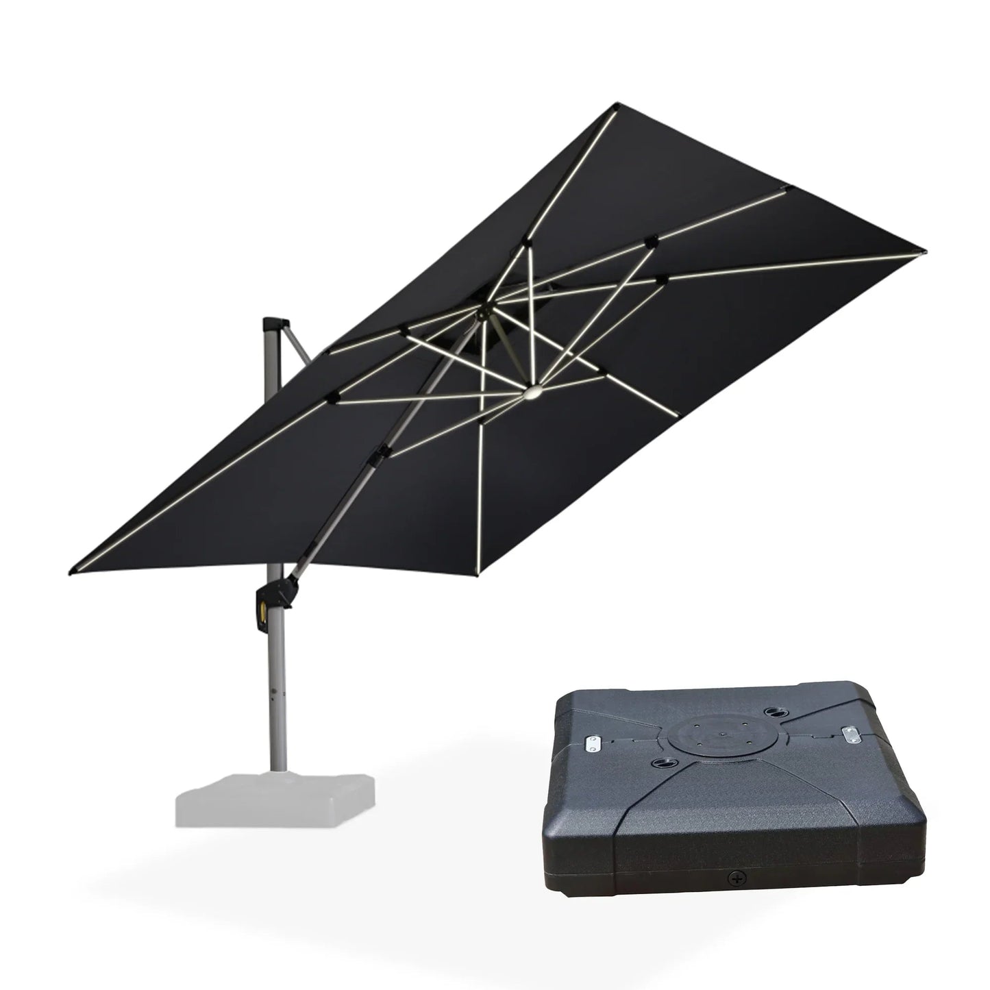 Square Cantilever Umbrella with Base, Outdoor Umbrellas with Lights