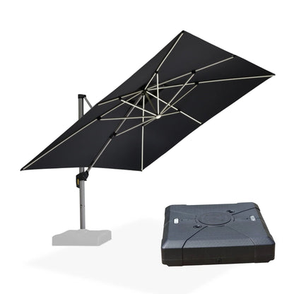 Square Cantilever Umbrella with Base, Outdoor Umbrellas with Lights