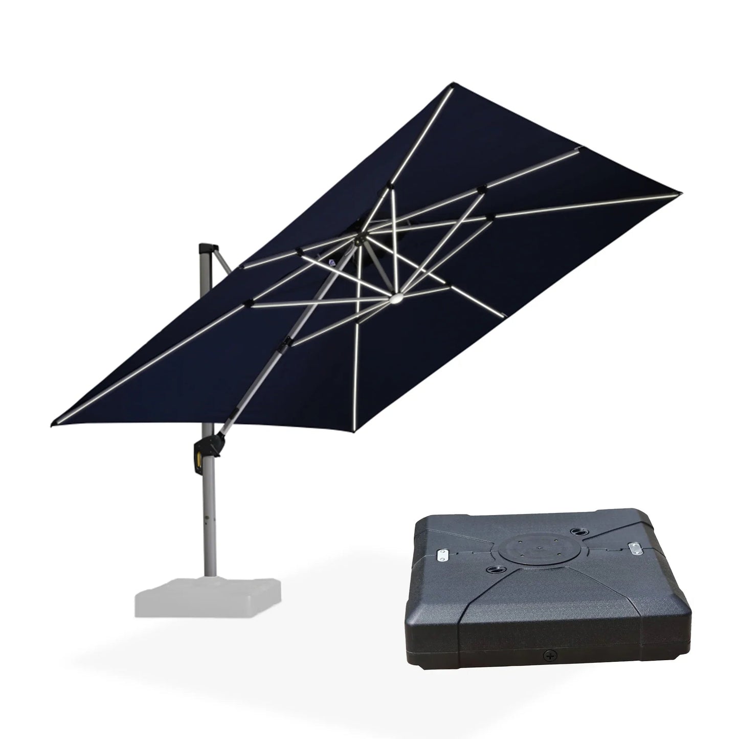 Square Cantilever Umbrella with Base, Outdoor Umbrellas with Lights