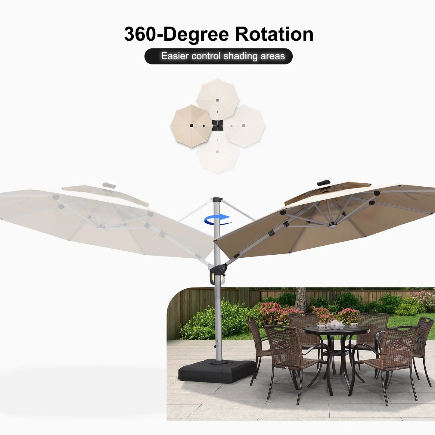 Round Cantilever Umbrella with Base, Outdoor Umbrellas with Lights