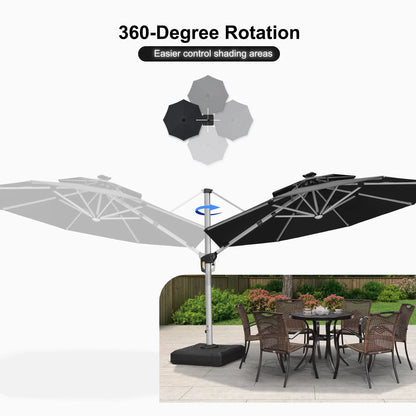Round Cantilever Umbrella with Base, Outdoor Umbrellas with Lights