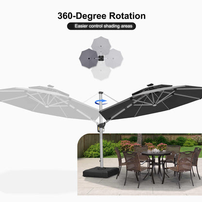 Round Cantilever Umbrella with Base, Outdoor Umbrellas with Lights