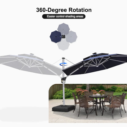 Round Cantilever Umbrella with Base, Outdoor Umbrellas with Lights