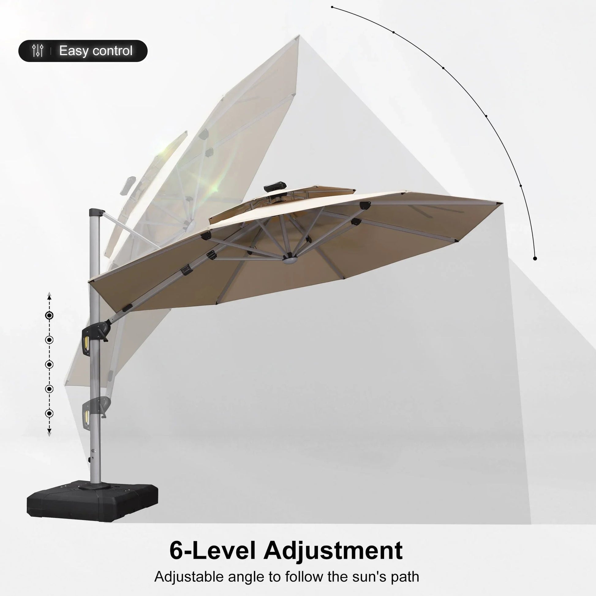 Round Cantilever Umbrella with Base, Outdoor Umbrellas with Lights