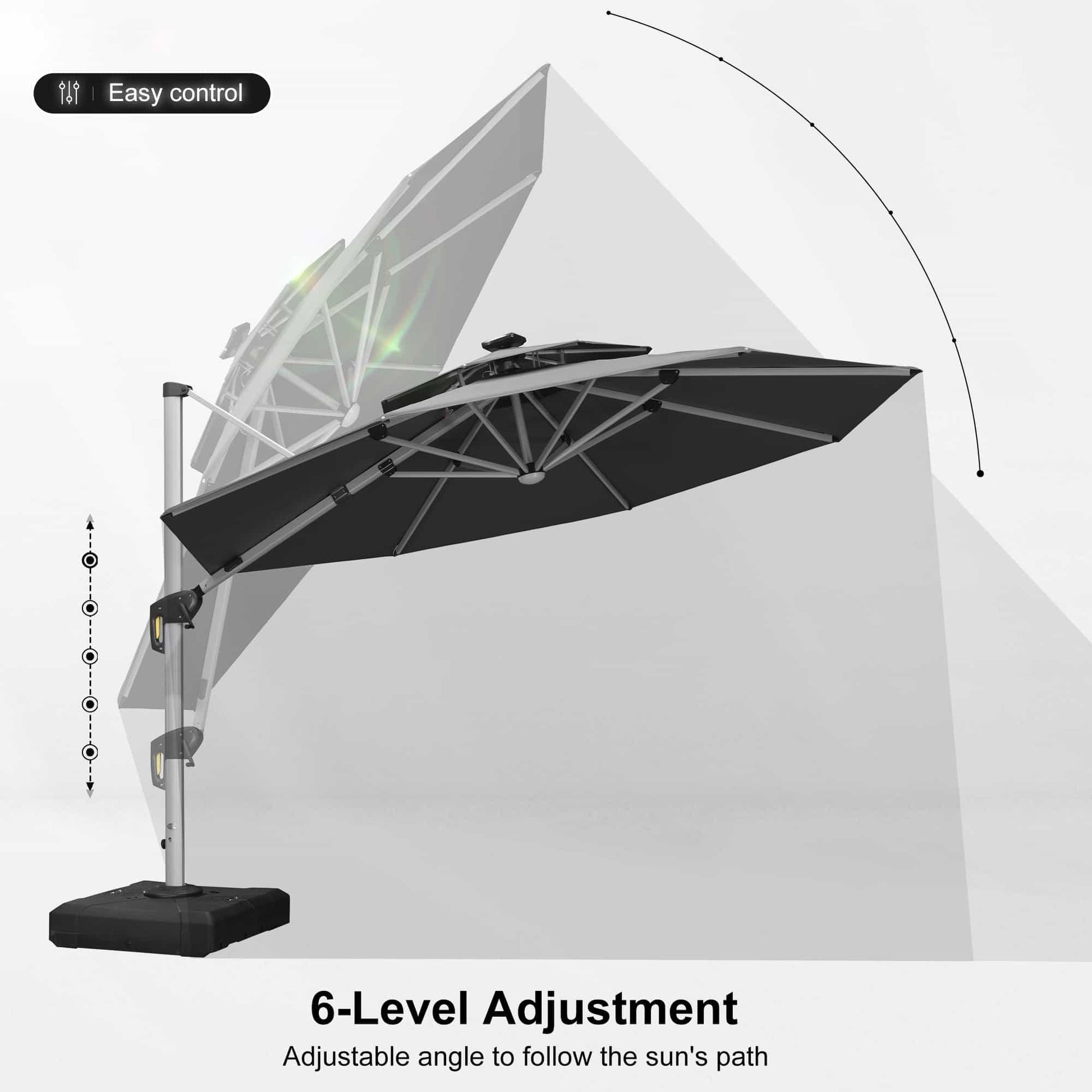 Round Cantilever Umbrella with Base, Outdoor Umbrellas with Lights