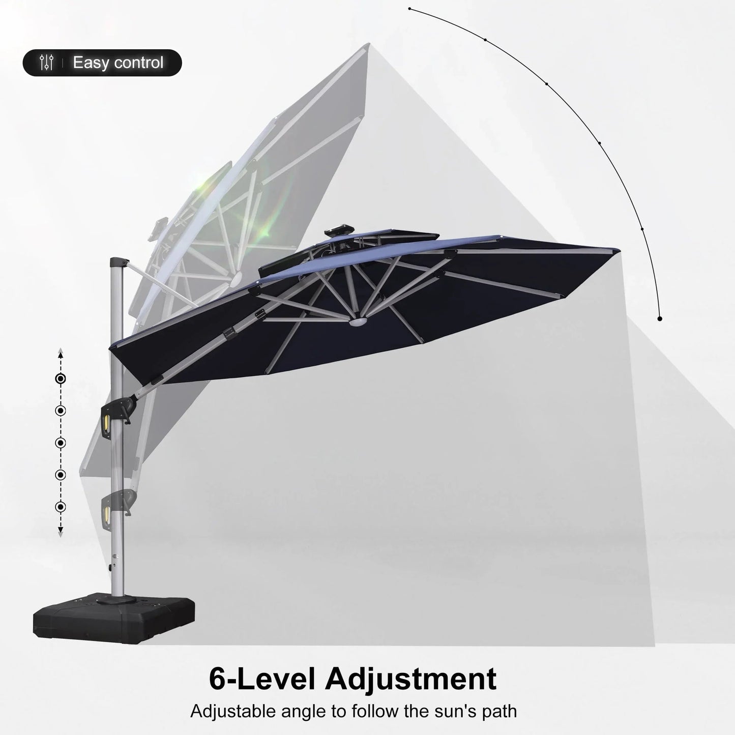 Round Cantilever Umbrella with Base, Outdoor Umbrellas with Lights
